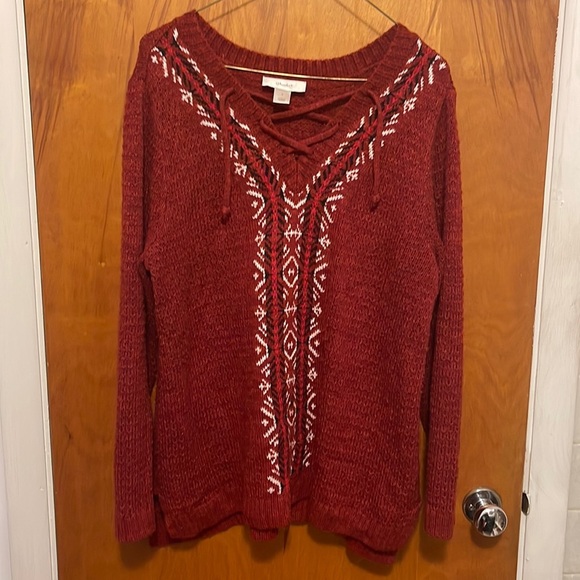 CJ Banks V neck sweater with lace up neckline - Picture 1 of 3